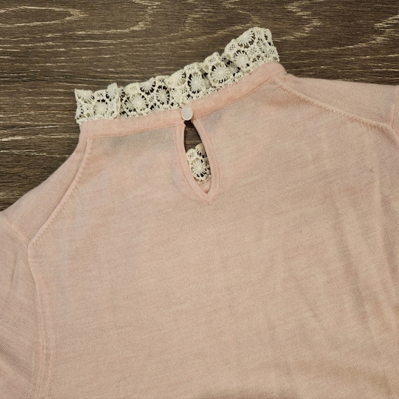 J.Crew Pink Tippi Sweater with Lace Collar 100% Merino Wool Size Medium NWOT - Picture 8 of 10
